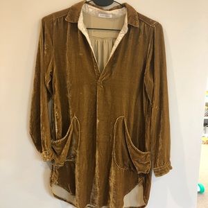 Free people velvet yellow/green tunic shirt/dress
